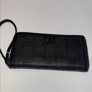 Steve Madden Black Embossed Zip Wallet Wristlet
